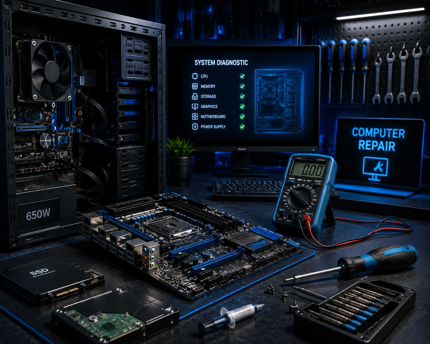 Computer repair and performance testing workstation