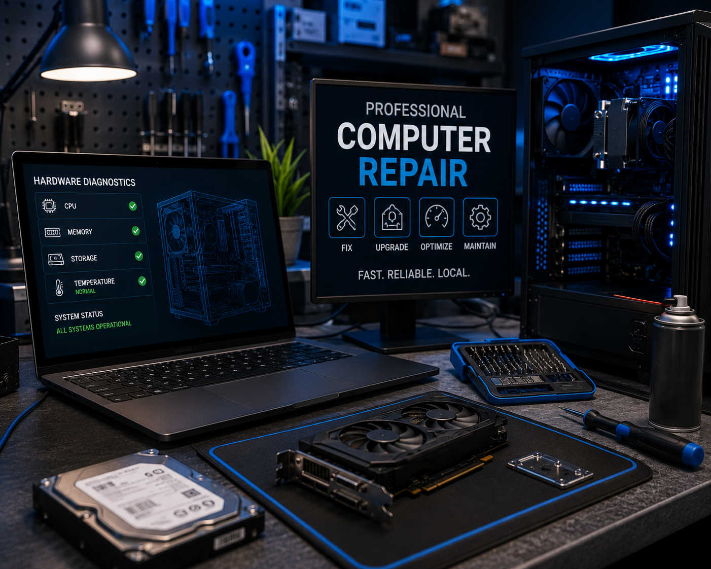 Computer repair diagnostics and service bench